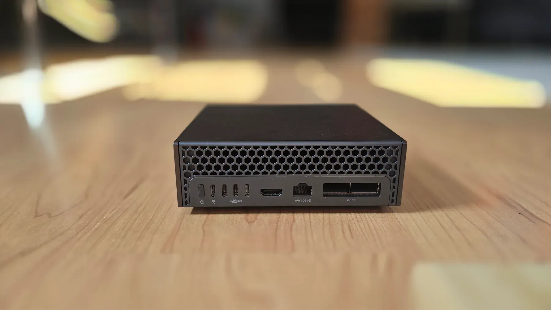 Rear of the Dell Pro Max with GB10, showing power, three USB-C ports, HDMI, 10GbE, and two QSFP ports